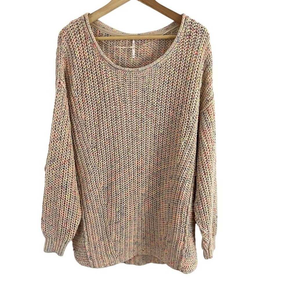 Free People Neon Lights Sweater Confetti Knit Oversized Pullover Womens Medium